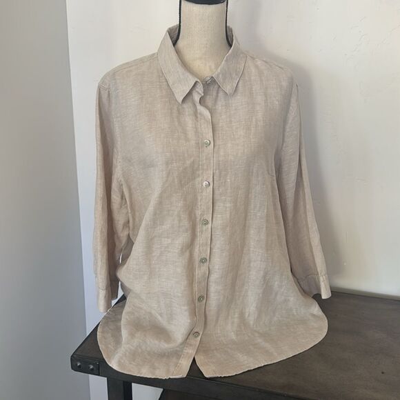 Chico’s No Iron Classic Linen 3/4 Sleeve Natural Beige Button-Up Shirt Size XL20 - Picture 5 of 15